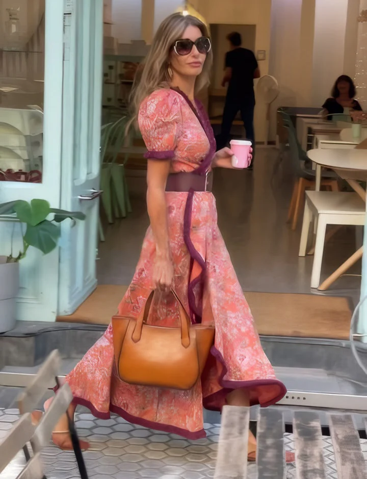 Caroline | Elegant Pink Maxi Dress with Short Sleeves