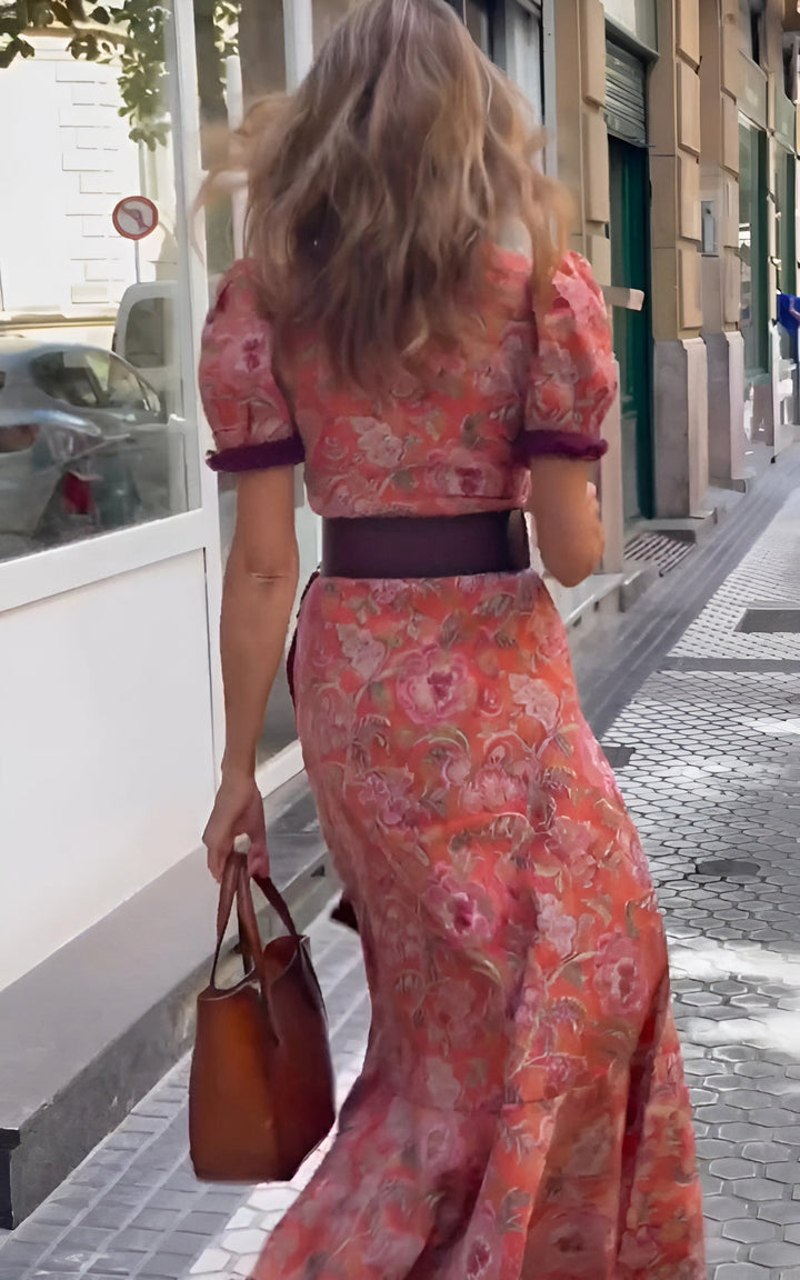 Caroline | Elegant Pink Maxi Dress with Short Sleeves