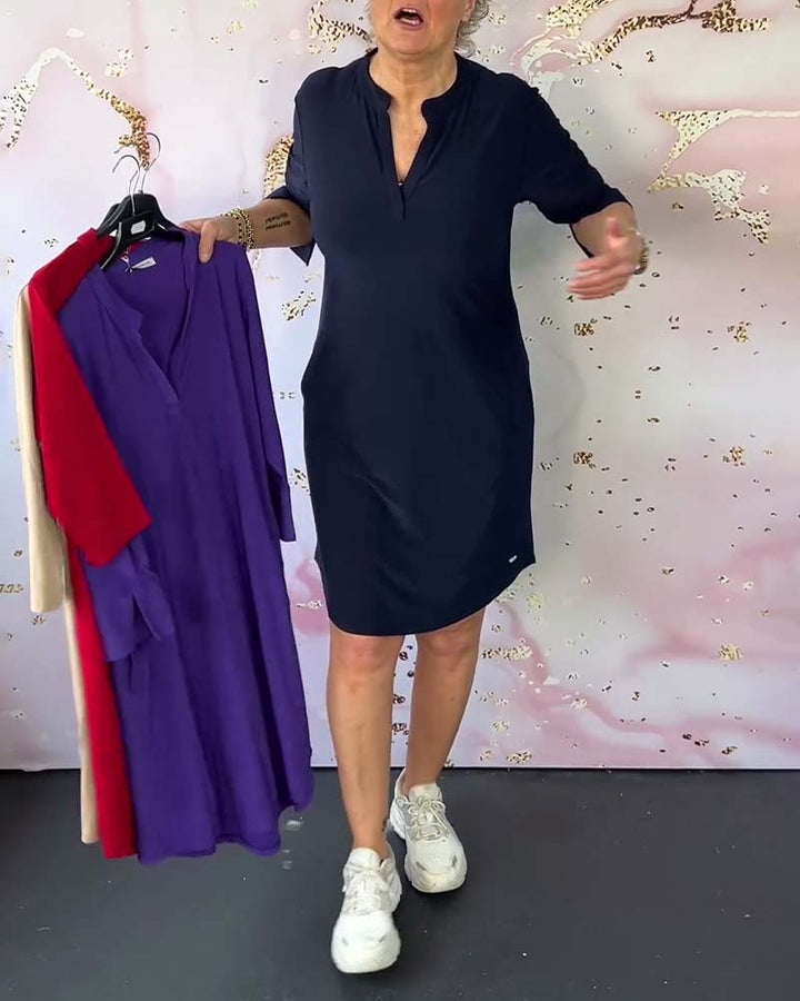 LETTICE | V-NECK SOLID COLOUR DRESS