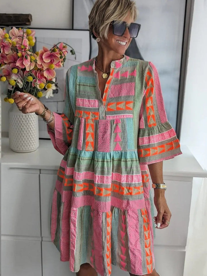 Ava - Chic V-Neck Cotton Hemp Dress