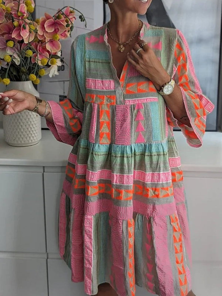 Ava - Chic V-Neck Cotton Hemp Dress
