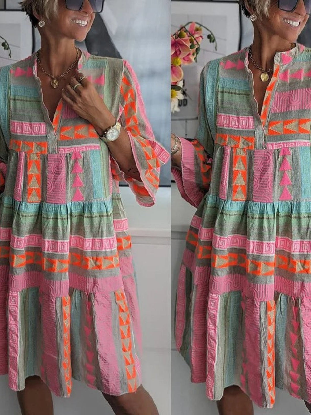 Ava - Chic V-Neck Cotton Hemp Dress