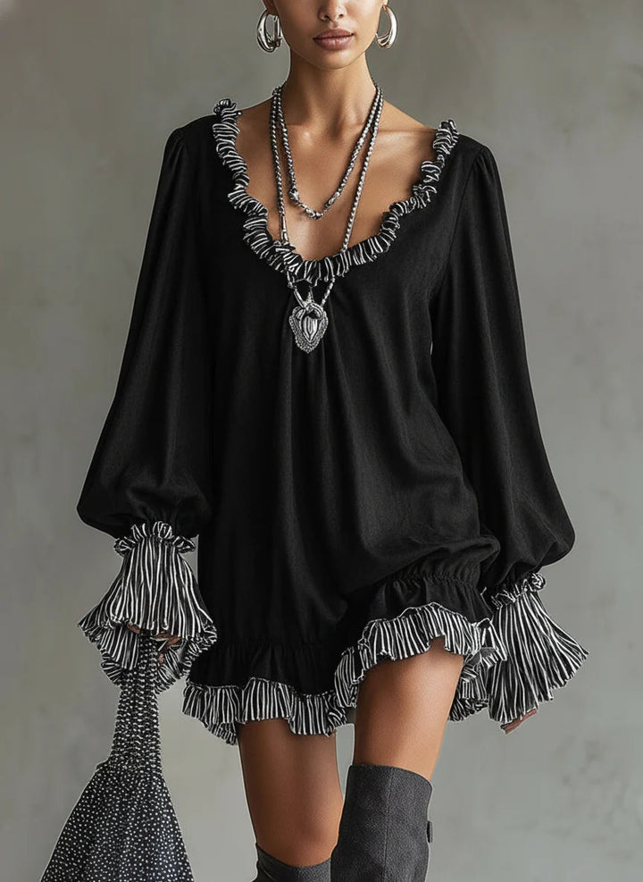 GILLIAN | FAUX SUEDE RUFFLE MINI DRESS