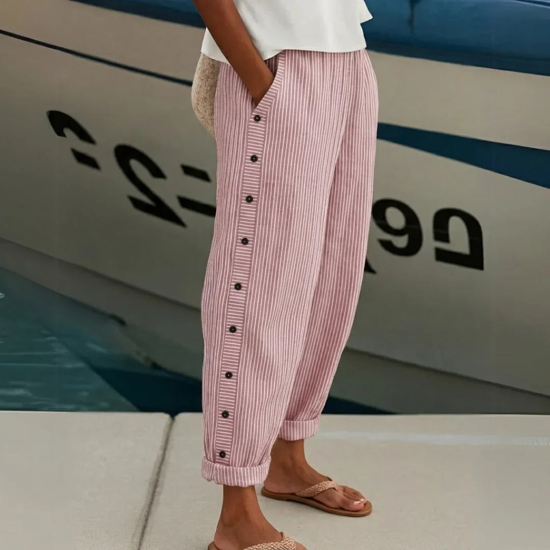 Caitlin | Stylish Striped Button Trousers