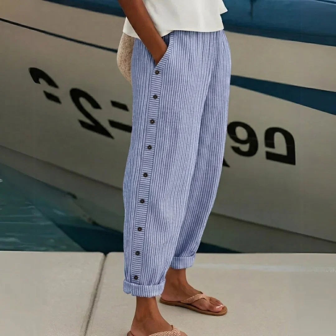 Caitlin | Stylish Striped Button Trousers