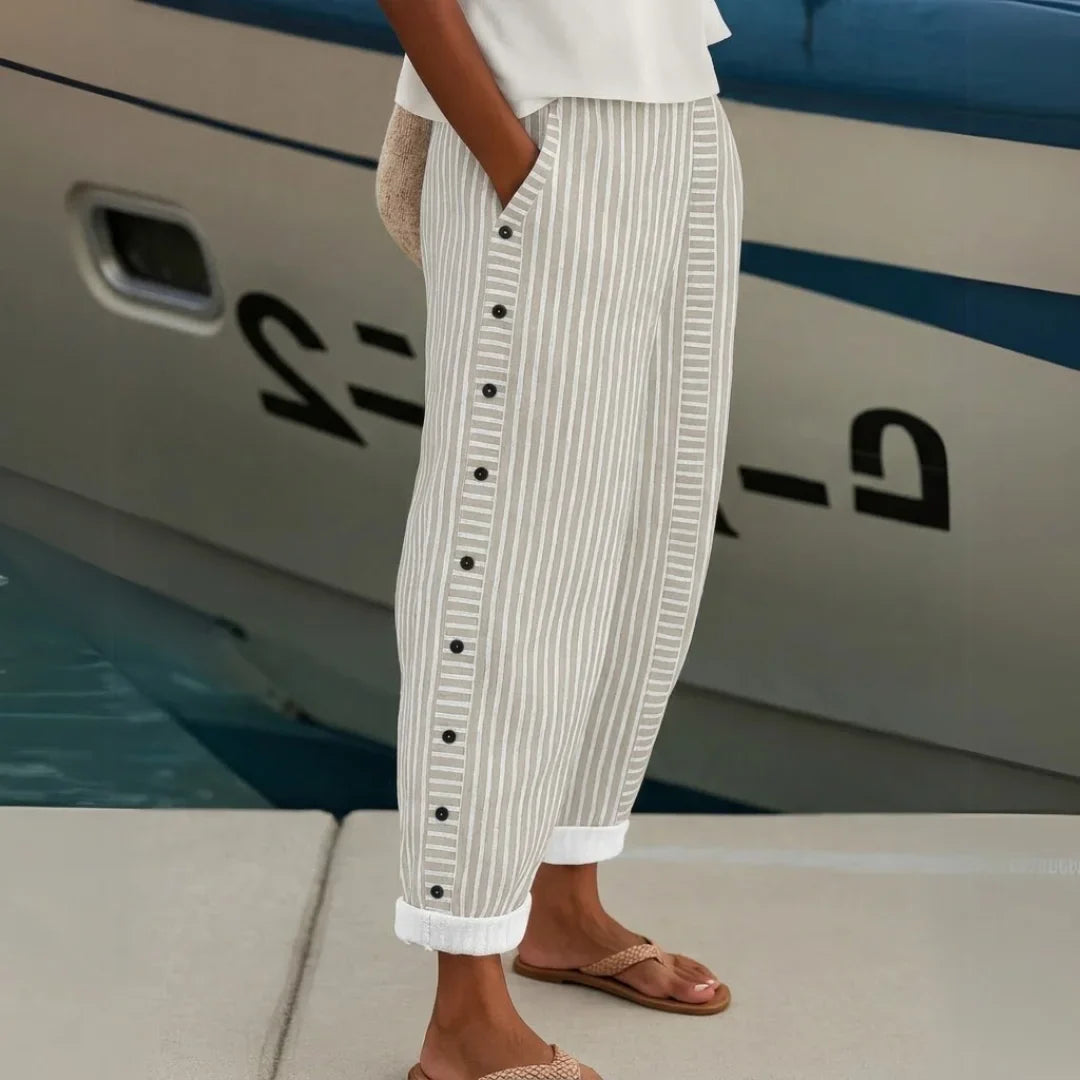 Caitlin | Stylish Striped Button Trousers