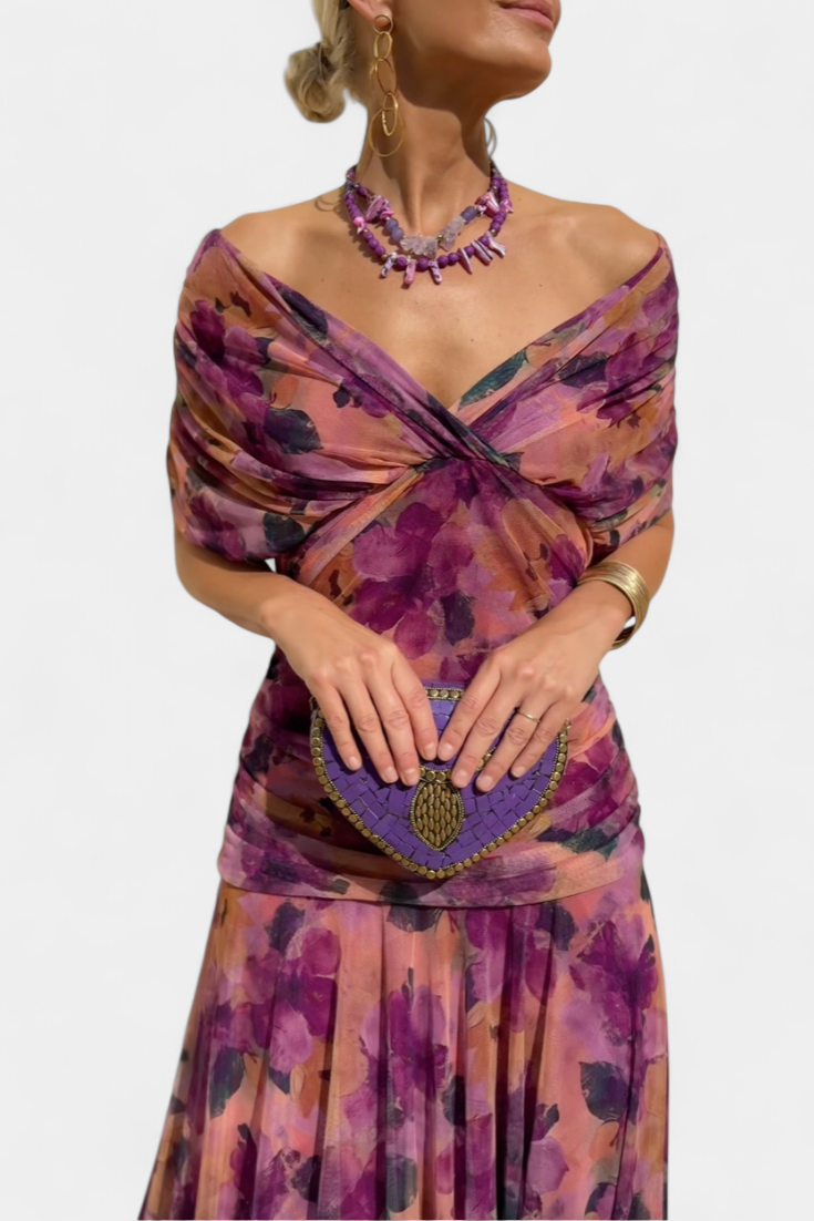 VIVIAN | LONG FLORAL V-NECK DRESS