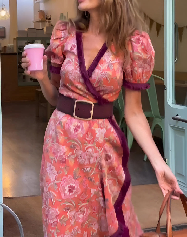Caroline | Elegant Pink Maxi Dress with Short Sleeves