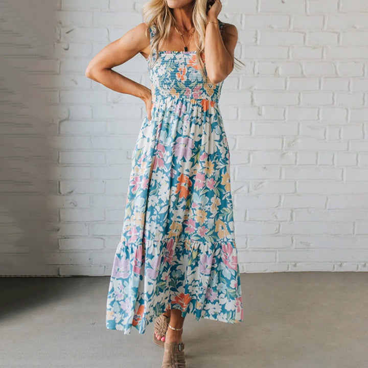 Stella | Floral Maxi Dress Smocked Bodice Adjustable Straps