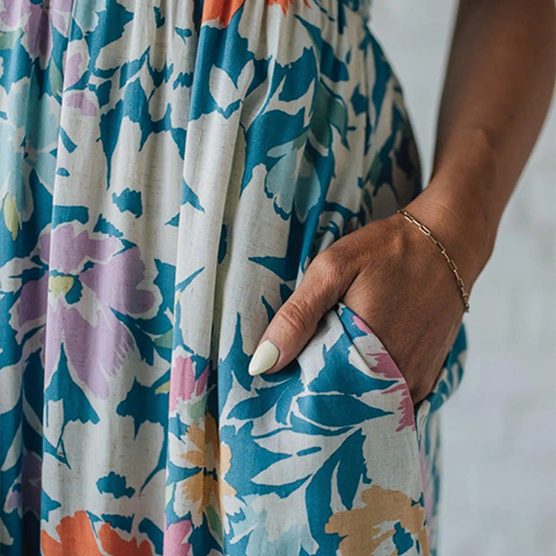 Stella | Floral Maxi Dress Smocked Bodice Adjustable Straps