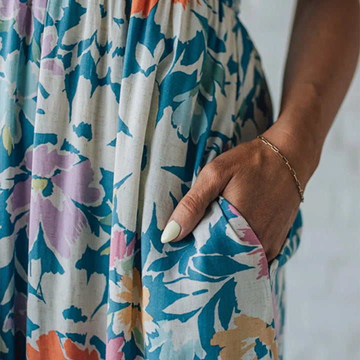 Stella | Floral Maxi Dress Smocked Bodice Adjustable Straps
