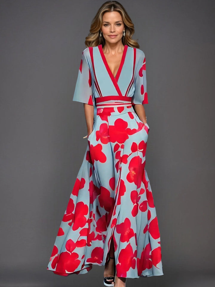 Zoe | Classic Floral V-Neck Maxi Dress