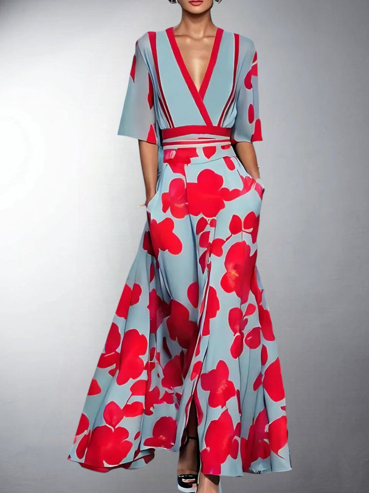 Zoe | Classic Floral V-Neck Maxi Dress